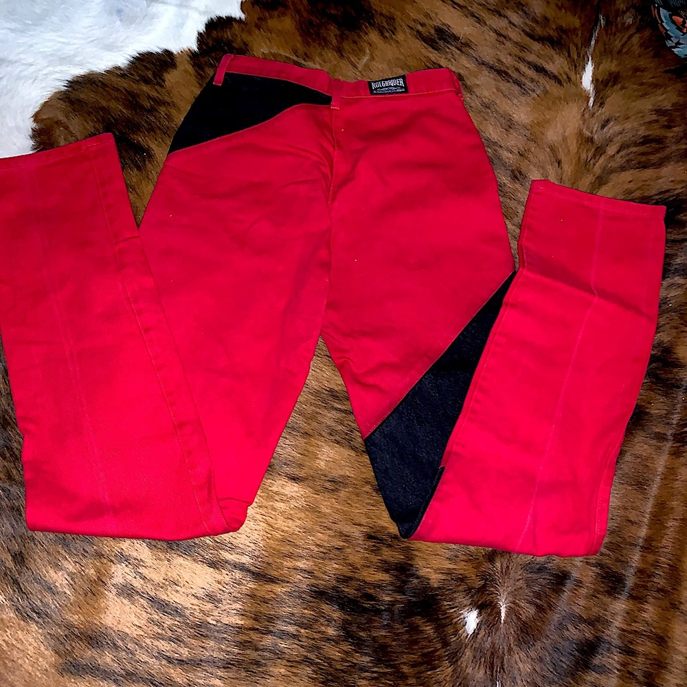 RARE red roughrider jeans with black detail!
